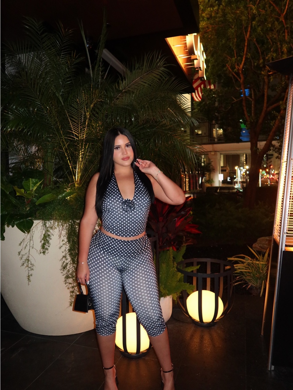 Fashion Nova Black & White Polka Dot Halter Crop Top with Capris